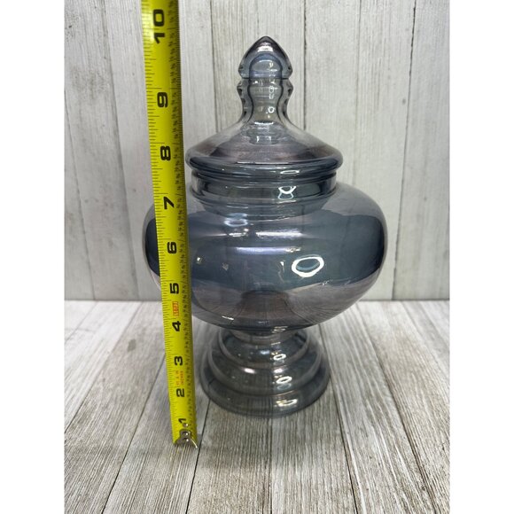 Vintage Smoky Blue Iridescent Glass Apothecary Jar 9.5" Tall with Lid MCM Decor - Picture 4 of 7